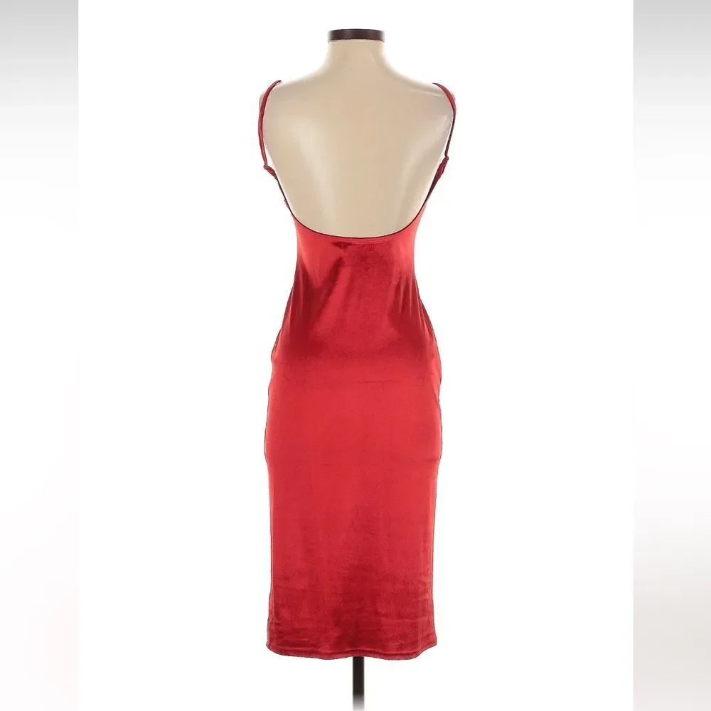 New Reformation‎ Merel Velvet Midi Dress Red Scoop Back Adjustable Strap Sz XS